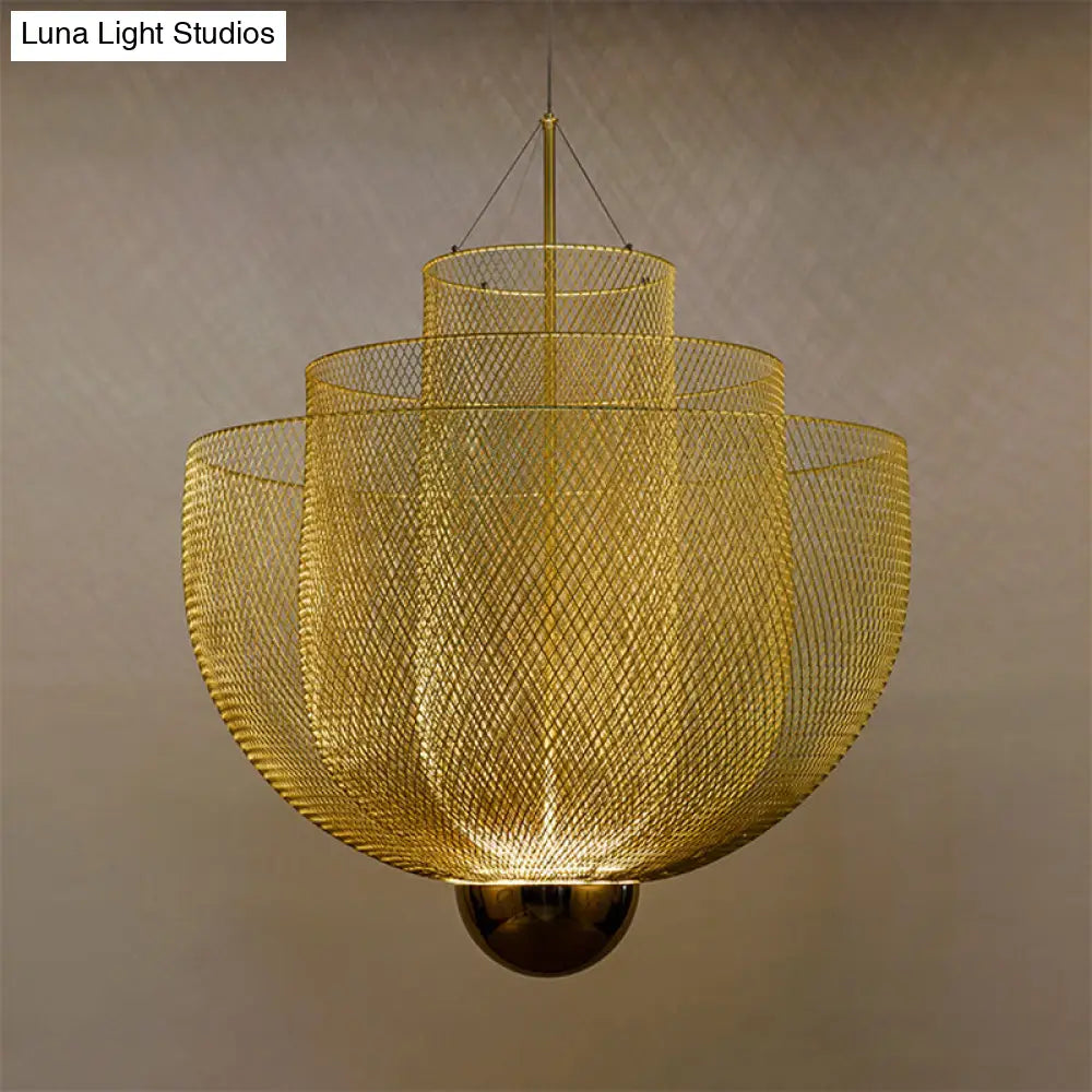 Gold/Silver Wire Mesh Chandelier Pendant Light With Led | Modern Hanging Bowl Design