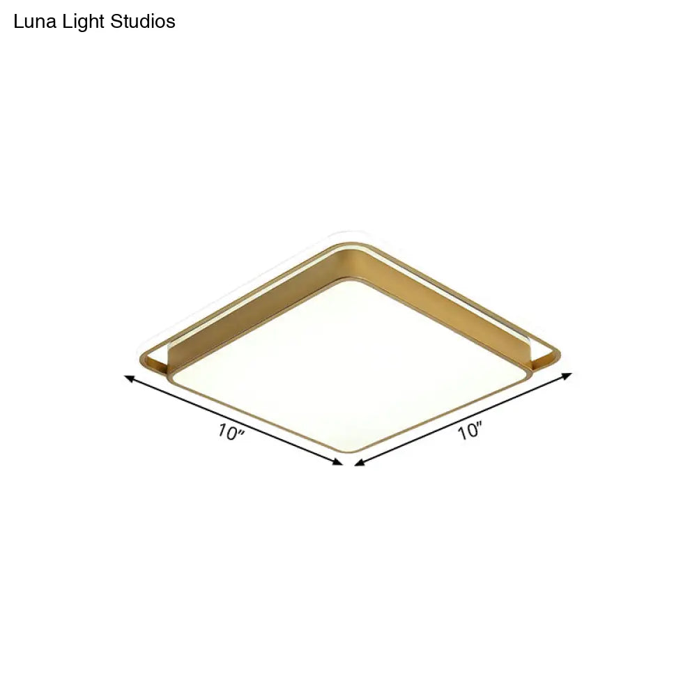 Gold Square Ceiling Flush Mount Led Metal Light Modernism Design Multiple Sizes Warm/White For