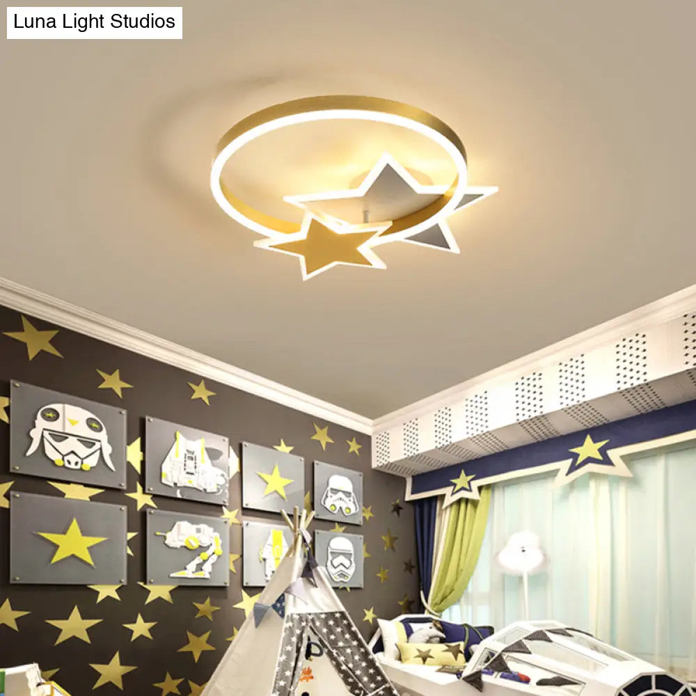 Gold Star And Circle Led Ceiling Flush Mount Light For Kids Room Childrens Metal Fixture / 16 Third