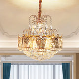 Gold Suspension Pendant Light With Cascading Crystal Ball Shade - 6 Heads Simple Design For Living