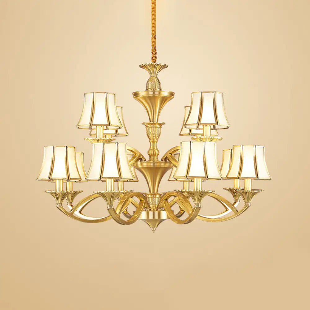 Gold Taper Shaped Glass Chandelier Pendant: Classic Living Room Lighting 12 /