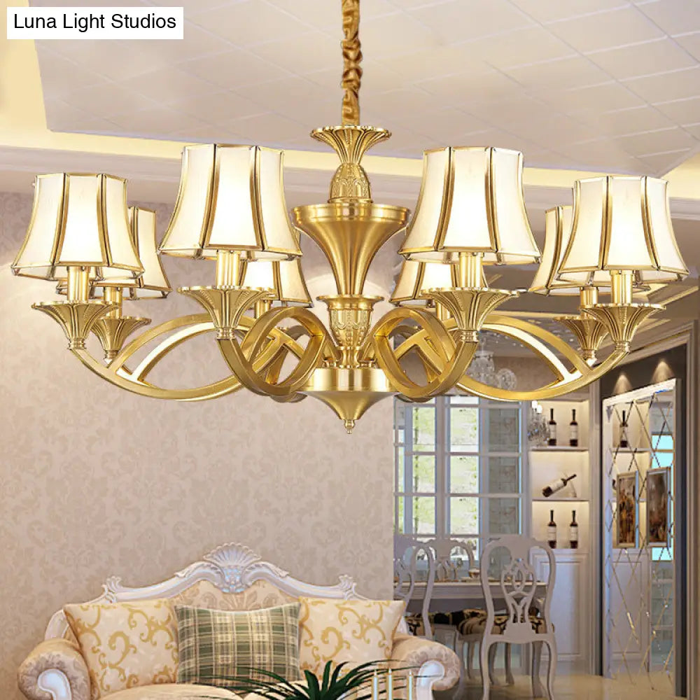 Gold Taper Shaped Glass Chandelier Pendant: Classic Living Room Lighting