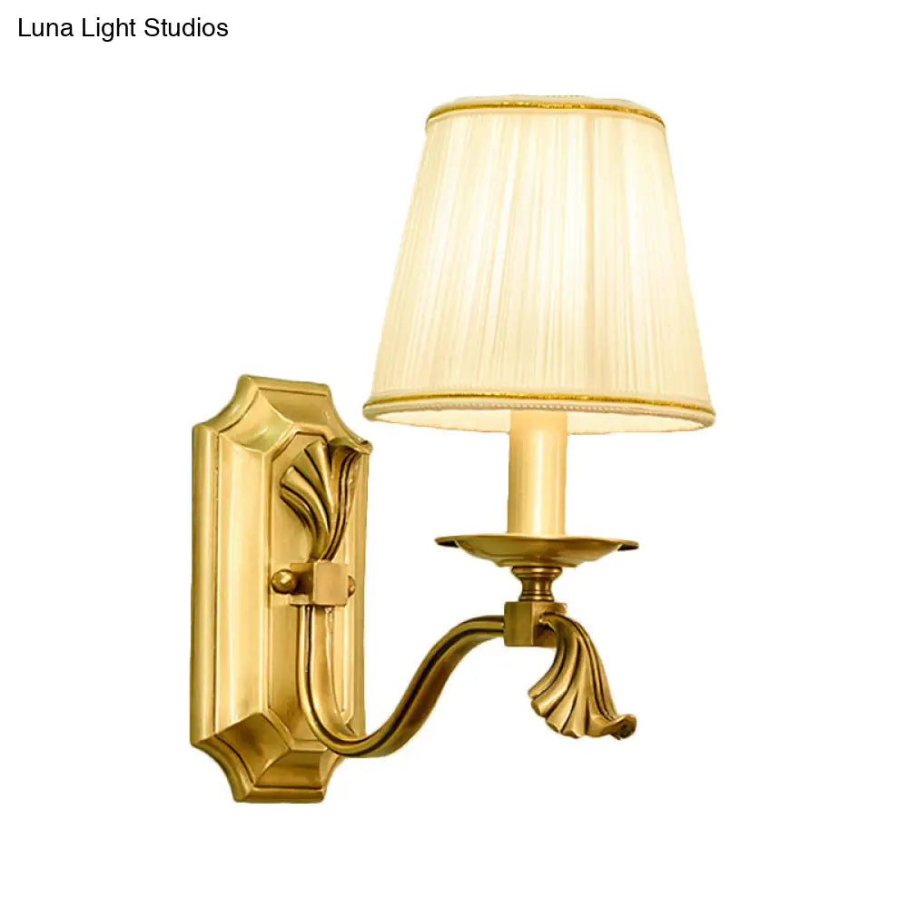 Gold Tapered Fabric Wall Sconce Lamp - Colonial Style Bedroom Light Fixture