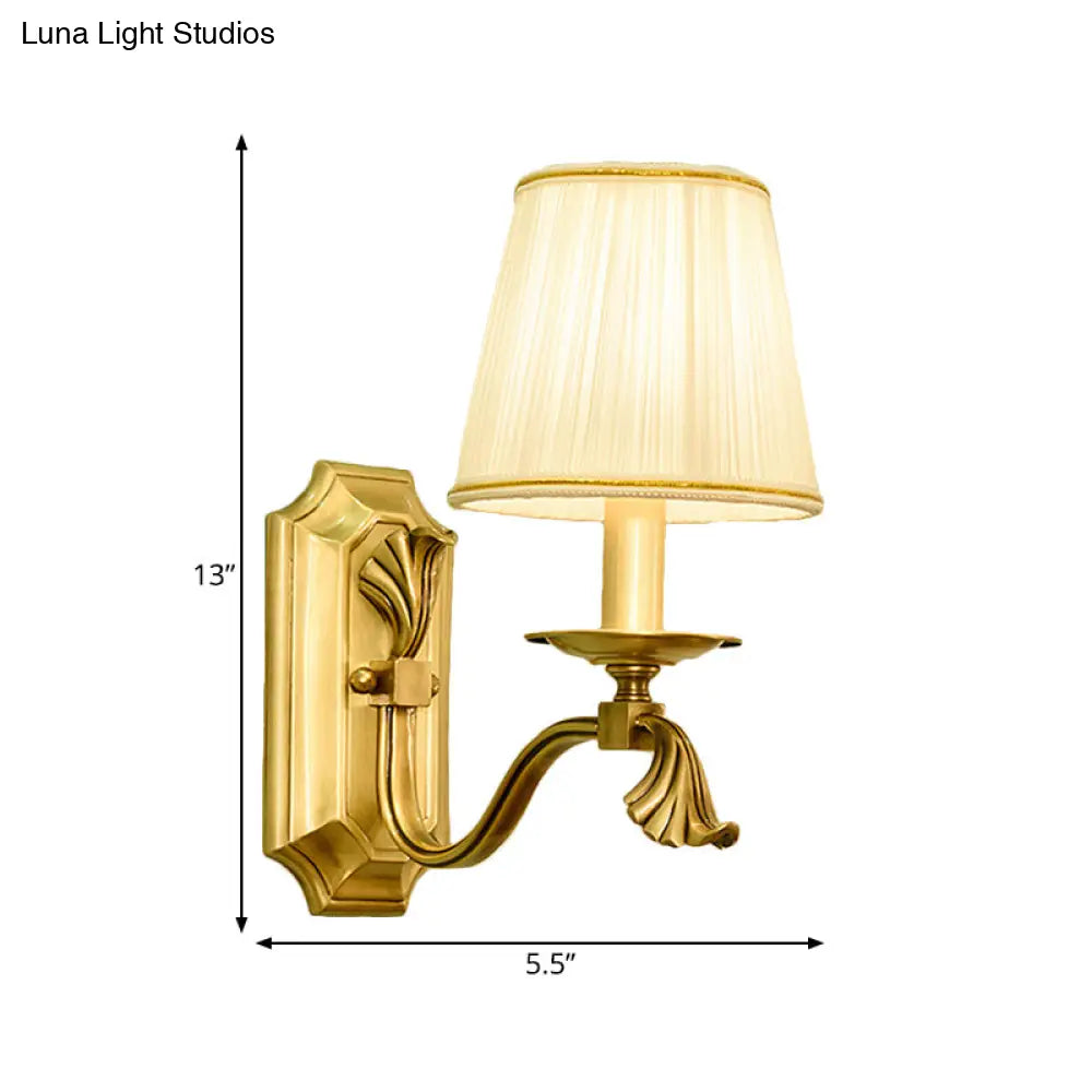 Gold Tapered Fabric Wall Sconce Lamp - Colonial Style Bedroom Light Fixture
