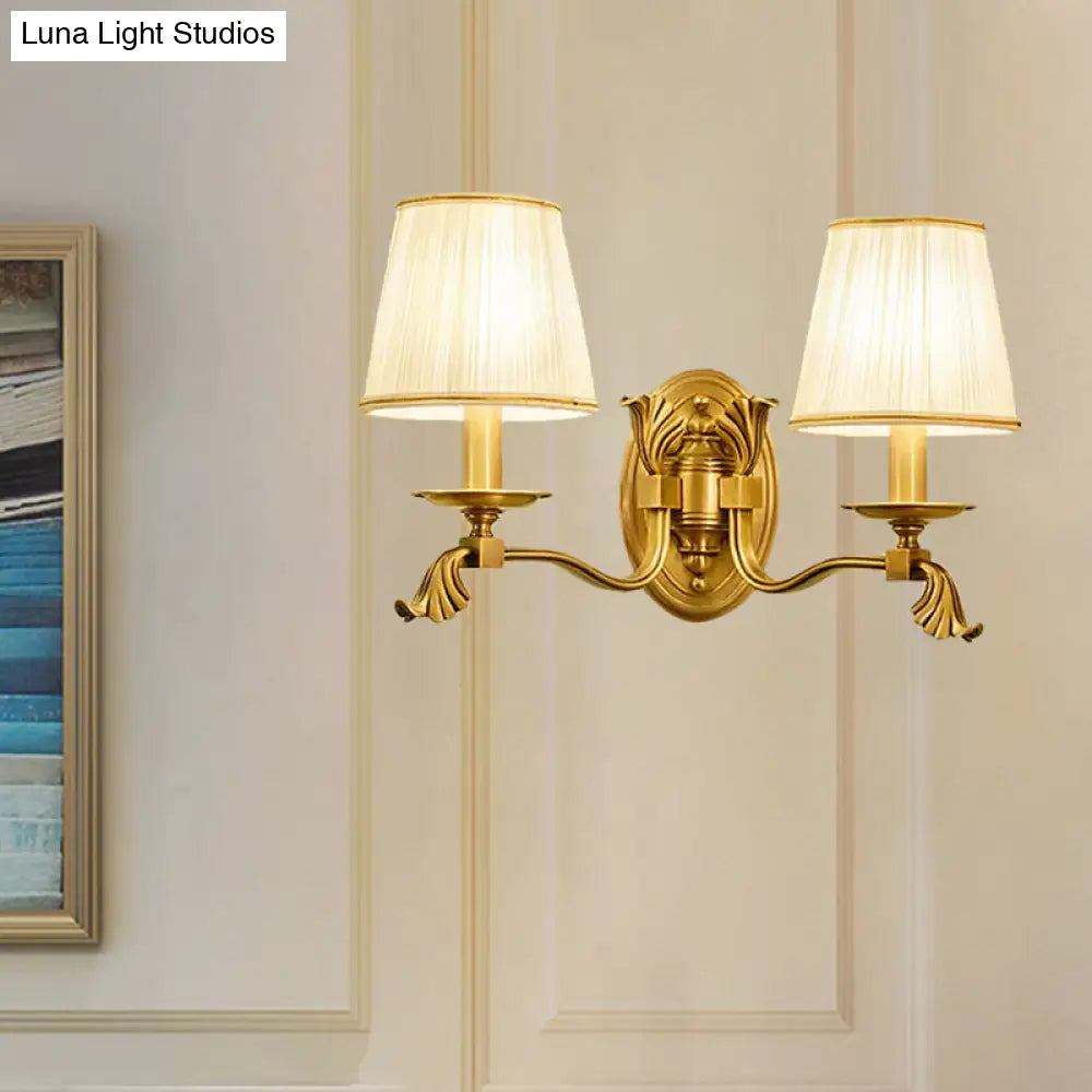 Gold Tapered Fabric Wall Sconce Lamp - Colonial Style Bedroom Light Fixture