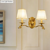 Gold Tapered Fabric Wall Sconce Lamp - Colonial Style Bedroom Light Fixture