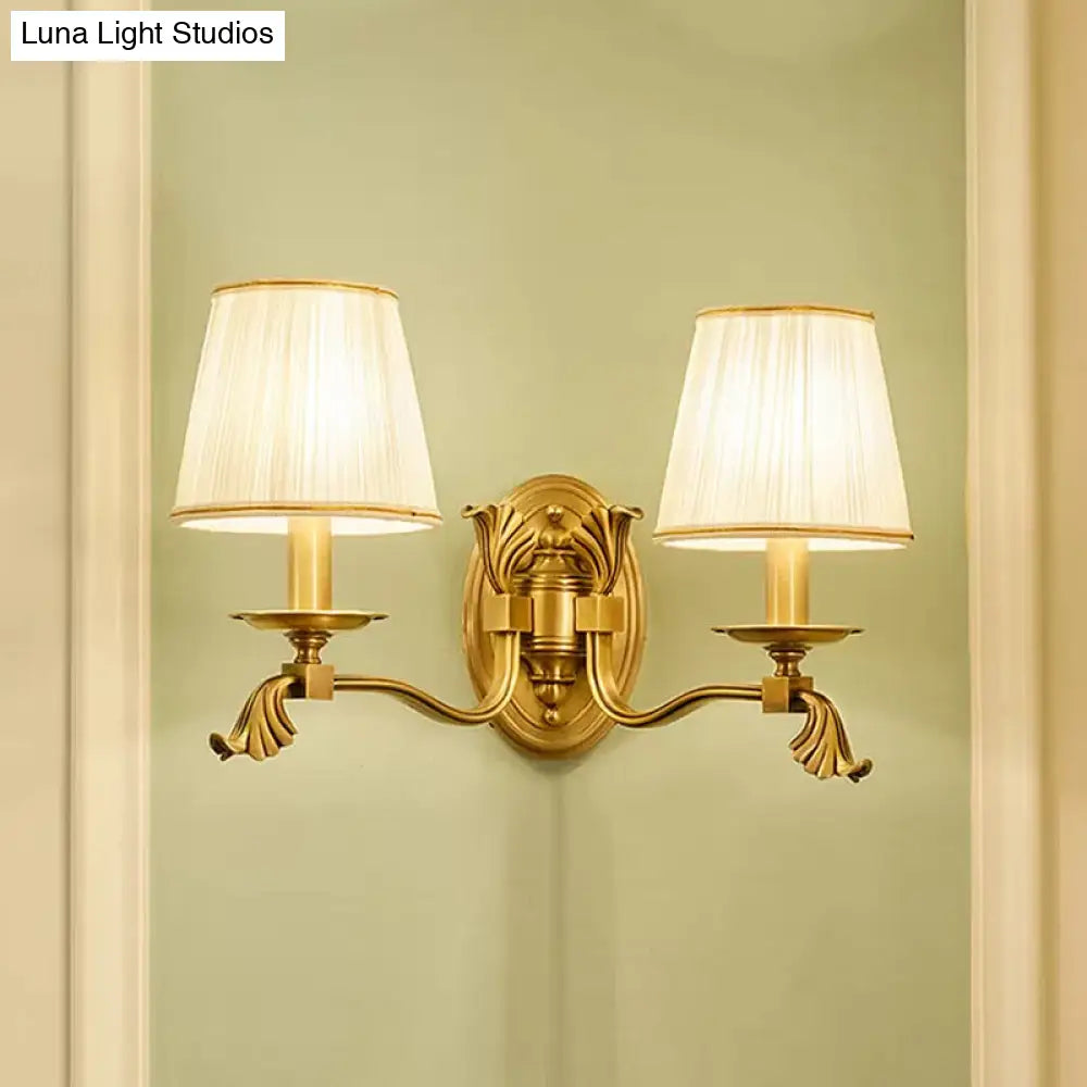 Gold Tapered Fabric Wall Sconce Lamp - Colonial Style Bedroom Light Fixture
