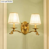 Gold Tapered Fabric Wall Sconce Lamp - Colonial Style Bedroom Light Fixture