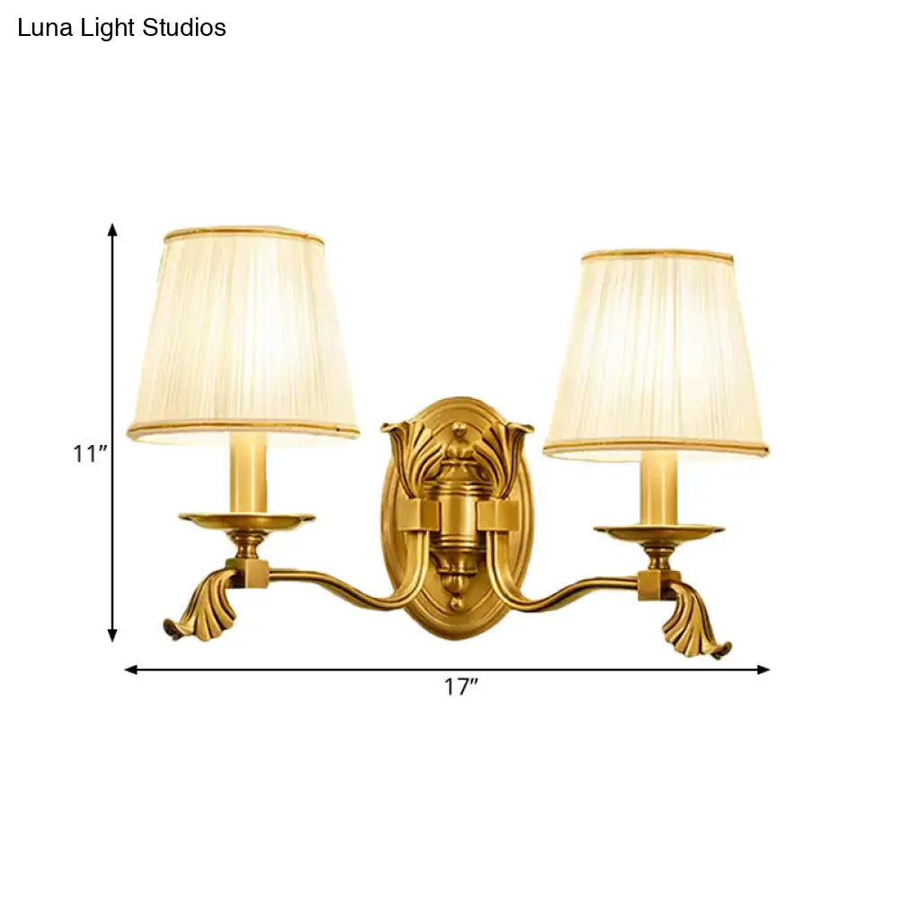 Gold Tapered Fabric Wall Sconce Lamp - Colonial Style Bedroom Light Fixture