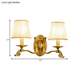 Gold Tapered Fabric Wall Sconce Lamp - Colonial Style Bedroom Light Fixture