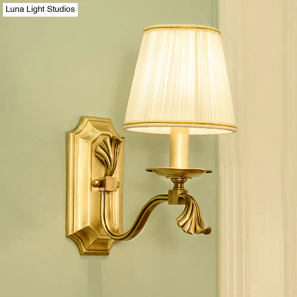 Gold Tapered Fabric Wall Sconce Lamp - Colonial Style Bedroom Light Fixture