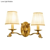 Gold Tapered Fabric Wall Sconce Lamp - Colonial Style Bedroom Light Fixture