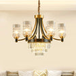 Gold Textured Crystal Chandelier With Cylinder Dining Room Hanging Light - Postmodern Style 6/8