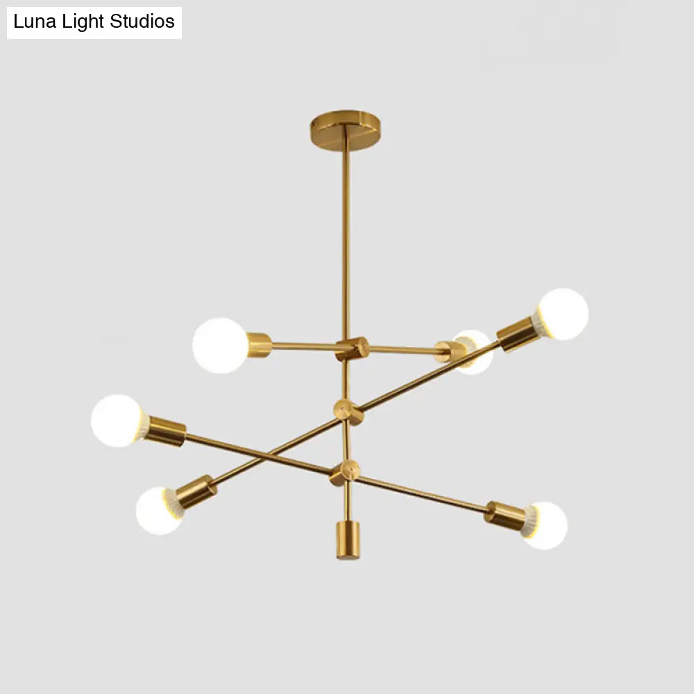Gold Tiered 6 - Light Iron Ceiling Mount With Semi - Flush Design & Open Bulbs