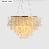 Gold Tiered Circle Chandelier - Countryside Shell Suspension Pendant For Living Room