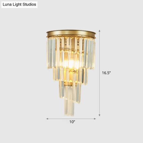 Gold Tiered Crystal Sconce: Minimalistic Wall Light For Living Room