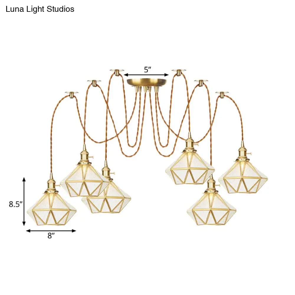 Gold Traditional Pendant Light With 2/3/4 Clear Water Glass Diamond Swag Heads
