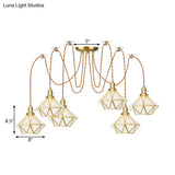 Gold Traditional Pendant Light With 2/3/4 Clear Water Glass Diamond Swag Heads