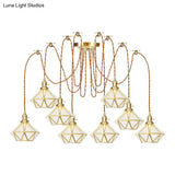 Gold Traditional Pendant Light With 2/3/4 Clear Water Glass Diamond Swag Heads