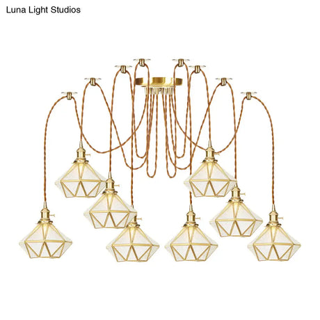 Gold Traditional Pendant Light With 2/3/4 Clear Water Glass Diamond Swag Heads