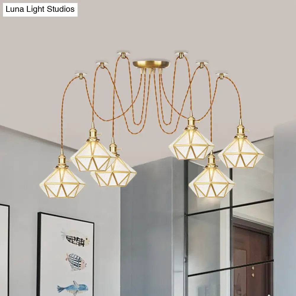 Gold Traditional Pendant Light With 2/3/4 Clear Water Glass Diamond Swag Heads