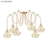 Gold Traditional Pendant Light With 2/3/4 Clear Water Glass Diamond Swag Heads