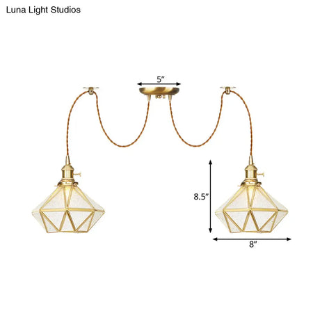 Gold Traditional Pendant Light With 2/3/4 Clear Water Glass Diamond Swag Heads