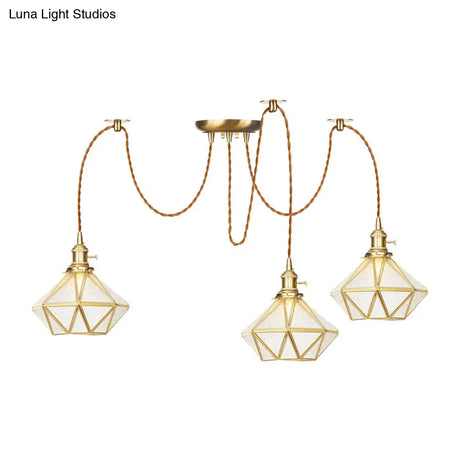 Gold Traditional Pendant Light With 2/3/4 Clear Water Glass Diamond Swag Heads