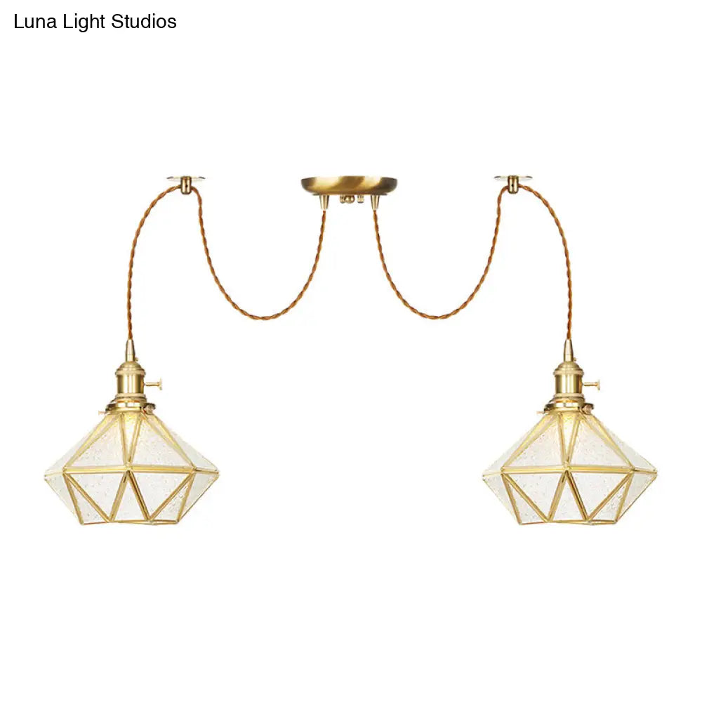Gold Traditional Pendant Light With 2/3/4 Clear Water Glass Diamond Swag Heads