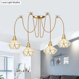 Gold Traditional Pendant Light With 2/3/4 Clear Water Glass Diamond Swag Heads