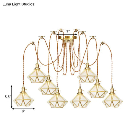 Gold Traditional Pendant Light With 2/3/4 Clear Water Glass Diamond Swag Heads