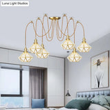 Gold Traditional Pendant Light With 2/3/4 Clear Water Glass Diamond Swag Heads