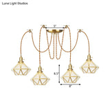 Gold Traditional Pendant Light With 2/3/4 Clear Water Glass Diamond Swag Heads