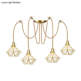 Gold Traditional Pendant Light With 2/3/4 Clear Water Glass Diamond Swag Heads