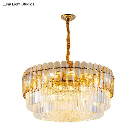 Gold Traditional Round Chandelier With 8-Lights & Crystal Accents - Elegant Hanging Ceiling Light
