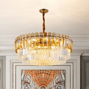 Gold Traditional Round Chandelier With 8-Lights & Crystal Accents - Elegant Hanging Ceiling Light