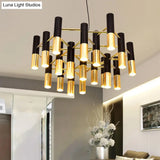 Gold Tube Led Chandelier Pendant Light - Post-Modern Metal Fixture For Living Room