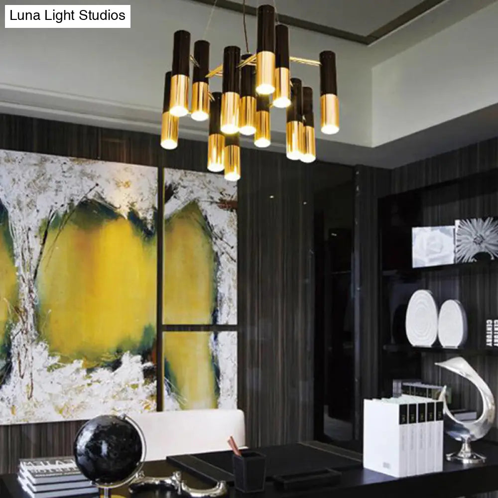 Gold Tube Led Chandelier Pendant Light - Post-Modern Metal Fixture For Living Room