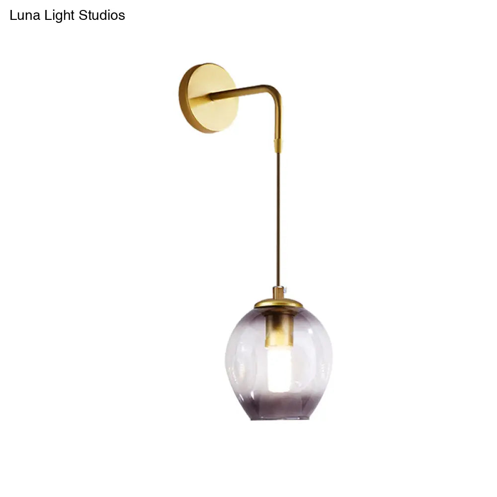 Gold Tulip Wall Lamp Sconce With Blue/Smoke Gray Dimpled Glass Shade - Modern 1 Light Hanging