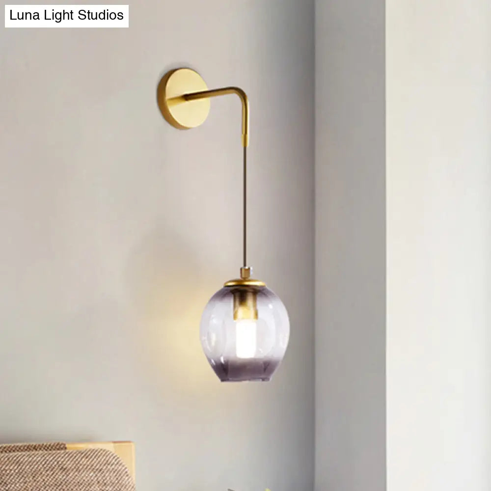 Gold Tulip Wall Lamp Sconce With Blue/Smoke Gray Dimpled Glass Shade - Modern 1 Light Hanging