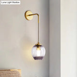 Gold Tulip Wall Lamp Sconce With Blue/Smoke Gray Dimpled Glass Shade - Modern 1 Light Hanging
