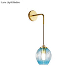 Gold Tulip Wall Lamp Sconce With Blue/Smoke Gray Dimpled Glass Shade - Modern 1 Light Hanging