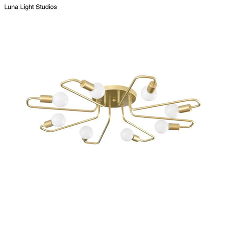 Gold Twisted Arm 8-Head Semi-Flush Metal Ceiling Lamp: Minimalist Lighting For Living Room