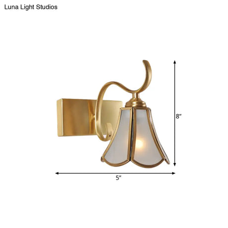 Gold Vanity Sconce With Milky Glass Shade - 1/2/3-Light Colonial Light Fixture