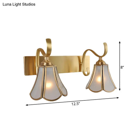 Gold Vanity Sconce With Milky Glass Shade - 1/2/3-Light Colonial Light Fixture