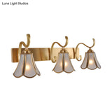 Gold Vanity Sconce With Milky Glass Shade - 1/2/3-Light Colonial Light Fixture