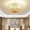 Gold Vintage Peacock Crystal Semi Flush Mount Bedroom Ceiling Light With 3 Lights’fixture