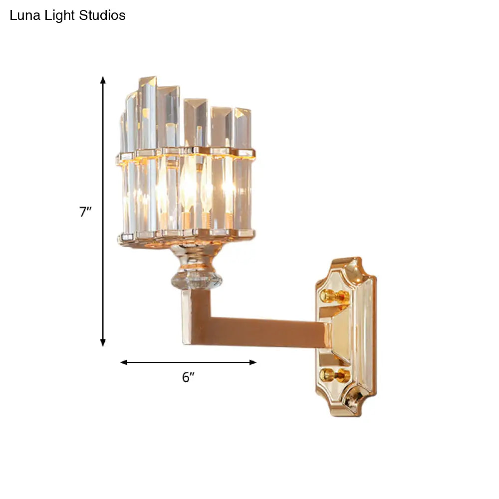 Gold Wall Mounted Lamp: Postmodern Clear Tri-Sided Crystal Rod Design
