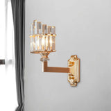 Gold Wall Mounted Lamp: Postmodern Clear Tri-Sided Crystal Rod Design