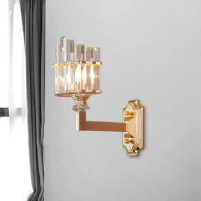 Gold Wall Mounted Lamp: Postmodern Clear Tri-Sided Crystal Rod Design